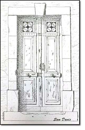 Doorway in France -Drawing pen and ink by Sam Davis 2017